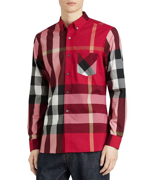 burberry red button up|burberry button up men's cheap.